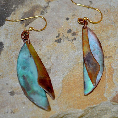 Click to view detail for EC-182 Earrings Earth Patina, Half Moon Abstract $78